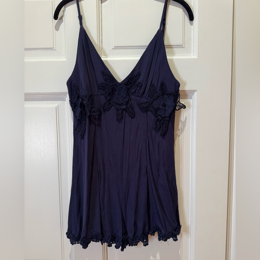 Navy Blue Embroidered Romper